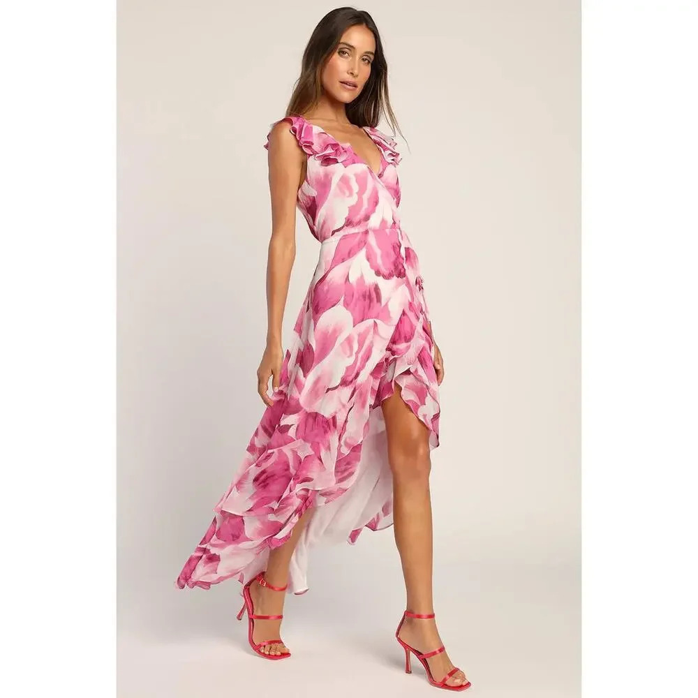 Lulu's Pink and White Floral Midi Dress